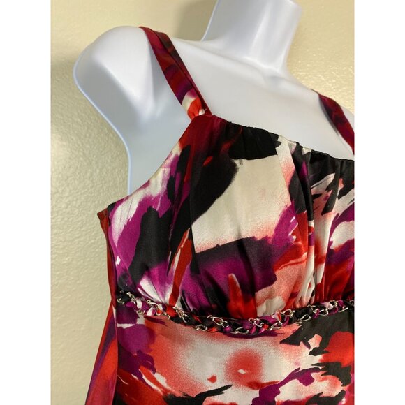 Y2K Babydoll Satin Sleeveless Top size Medium Empire Waist Chain Detail Iz Byer - Picture 14 of 16